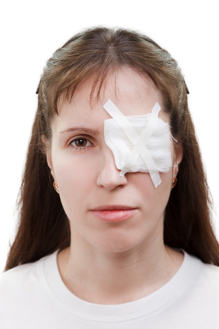 Medicine plaster patch on human injury wound eye